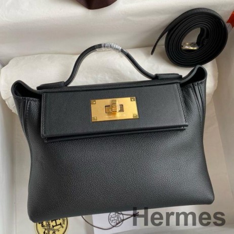 Hermes 24/24 Mini 21 Handmade Bag in Black Evercolor Leather