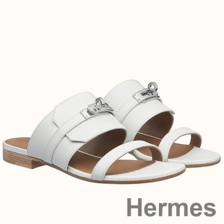 Hermes Avenue Sandals In White Calfskin