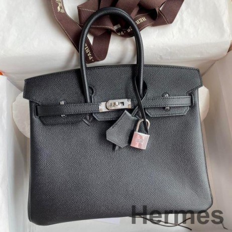 Hermes Birkin 25 Handmade Bag In Black Epsom Calfskin