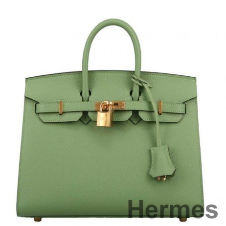 Hermes Birkin 25 Sellier Handmade Bag In Vert Criquet Epsom Calfskin