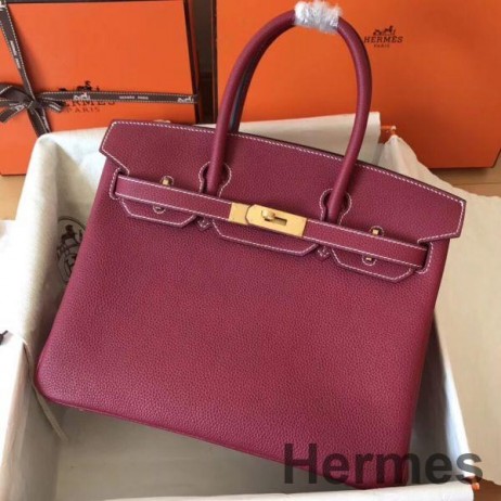 Hermes Birkin 30 Handmade Bag In Ruby Clemence Leather