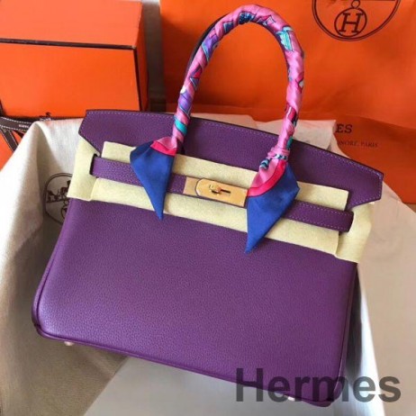 Hermes Birkin 30 Handmade Bag In Ultraviolet Clemence Leather