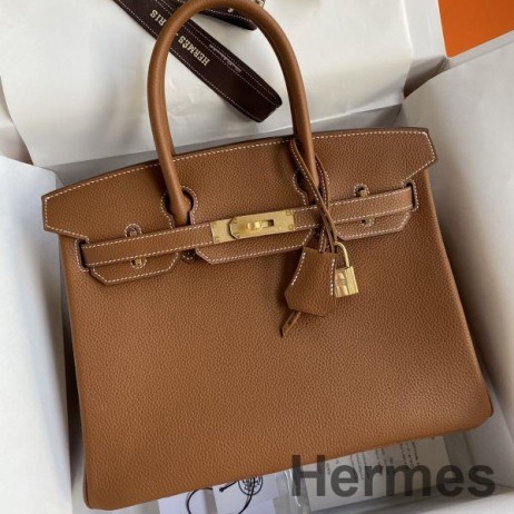 Hermes Birkin 30 Retourne Handmade Bag In Gold Clemence Leather