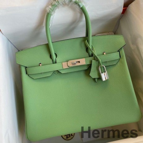 Hermes Birkin 30 Retourne Handmade Bag In Vert Criquet Epsom Calfskin