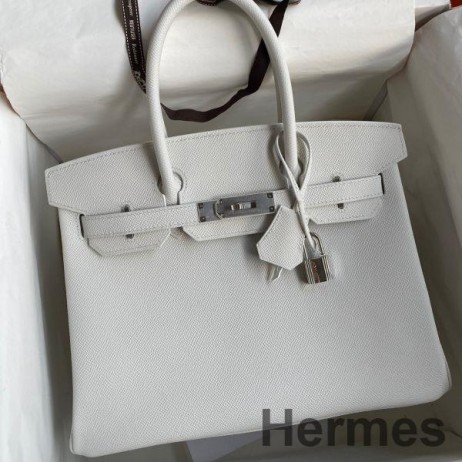 Hermes Birkin 30 Retourne Handmade Bag In White Epsom Calfskin