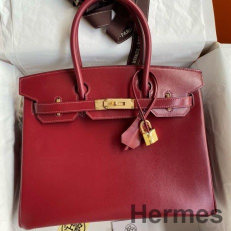 Hermes Birkin 30 Retourne Handmade Bag in Rouge H Box Calfskin