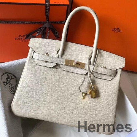 Hermes Birkin 30cm Bag In Beton Clemence Leather GHW