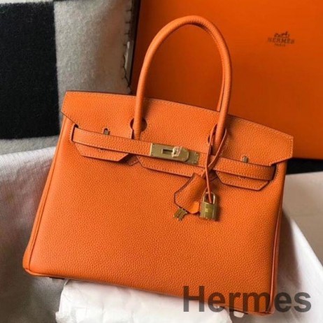 Hermes Birkin 30cm Bag In Orange Clemence Leather GHW