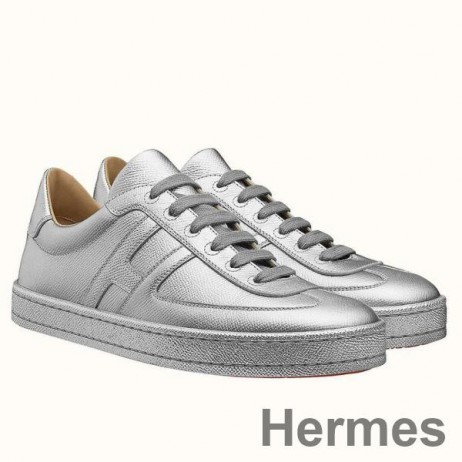 Hermes Boomerang Sneakers In Silver Epsom Leather