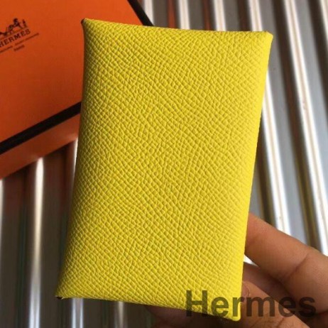 Hermes Calvi Card Holder In Yellow Epsom Leather