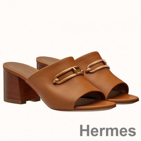 Hermes Camilla Mules 60MM In Brown Calfskin