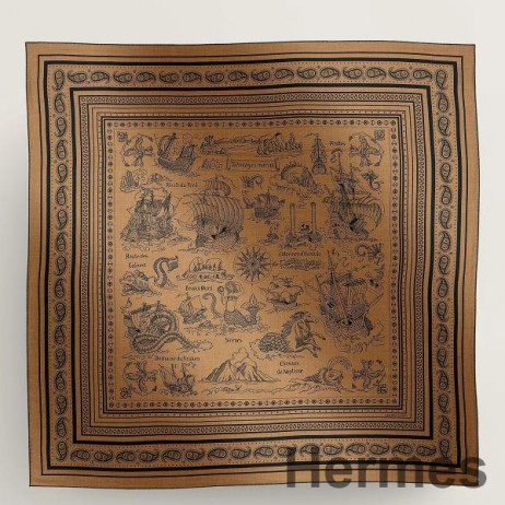 Hermes Caramel Tatouages Marins Bandana Shawl 140