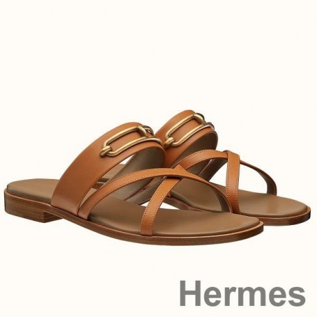 Hermes Claire Sandals In Brown Calfskin