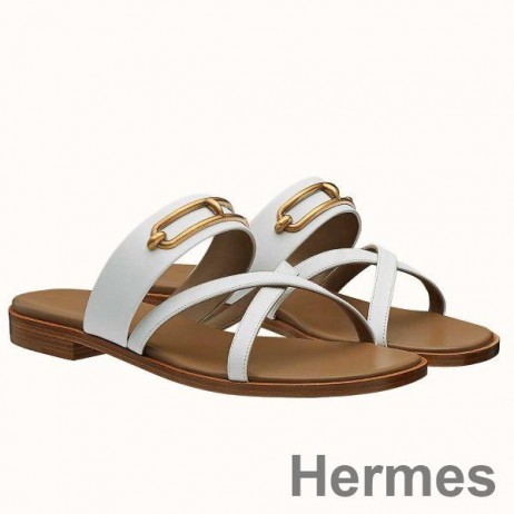 Hermes Claire Sandals In White Calfskin