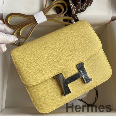 Hermes Constance 18 Handmade Bag In Jaune Poussin Epsom Calfskin