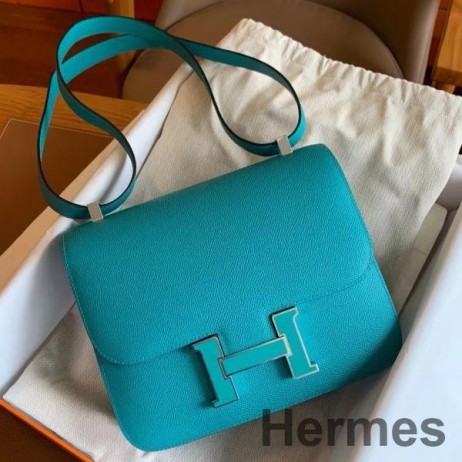 Hermes Constance Enamel 18 Handmade Bag In Blue Paon Epsom Calfskin