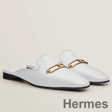 Hermes Esmee Mules in White Calfskin