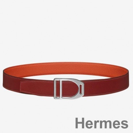 Hermes Etrier Buckle Belt & Orange Clemence 32 MM Strap