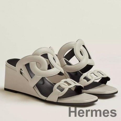 Hermes Figari 55mm Wedge Sandals In Ivory Nappa Leather