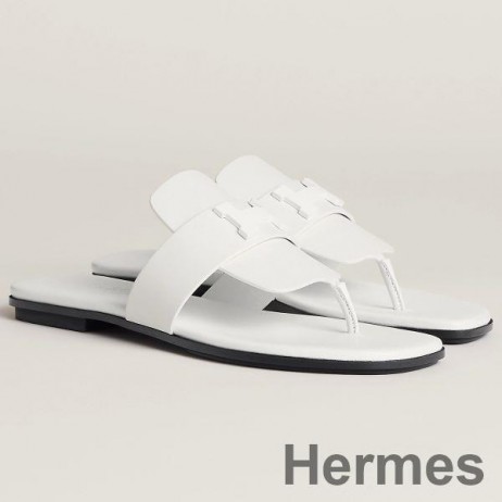 Hermes Galerie Sandals In White Calfskin