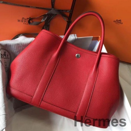 Hermes Garden Party 36 Bag In Red Clemence Leather
