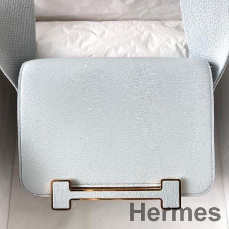 Hermes Geta Handmade Bag In Blue Brume Chevre Mysore Leather