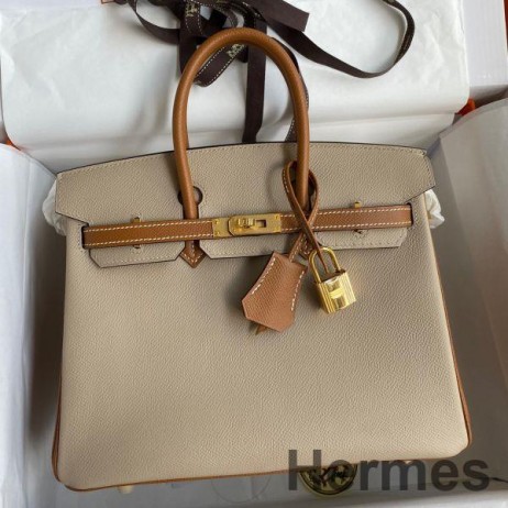Hermes HSS Birkin 25 Bicolor Bag in Trench and Gold Epsom Calfskin