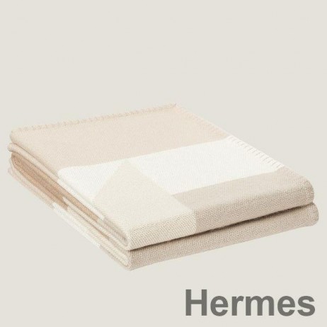 Hermes H Drapeau Blanket in Naturel and Grege Cashmere