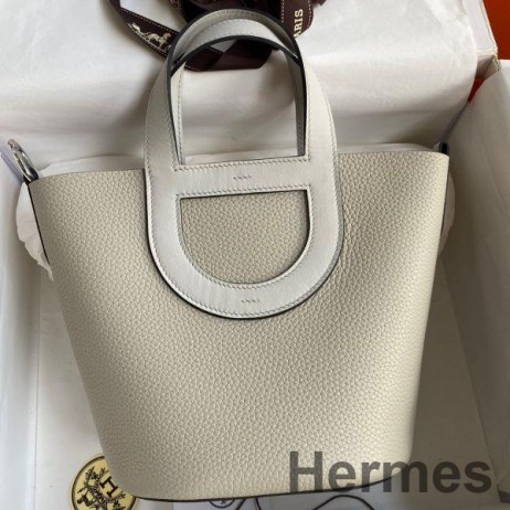 Hermes In The Loop 18 Handmade Bag in Pearl Grey Clemence Leather