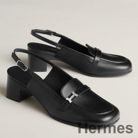 Hermes Infinie 50 Slingback Pumps in Black Leather