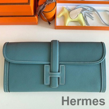 Hermes Jige Elan 29 Clutch Bag In Blue Jean Epsom Leather