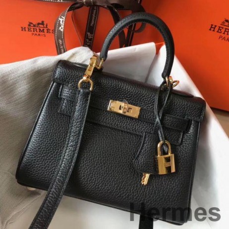 Hermes Kelly 20cm Bag In Black Clemence Leather GHW