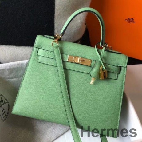 Hermes Kelly 25cm Sellier Bag In Vert Criquet Epsom Leather