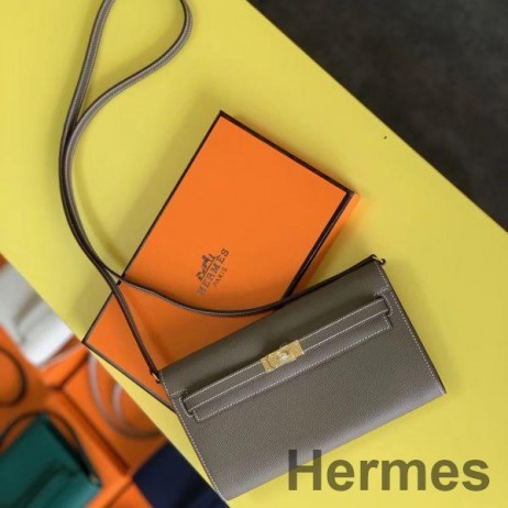Hermes Kelly Classique To Go Wallet In Taupe Epsom Calfskin