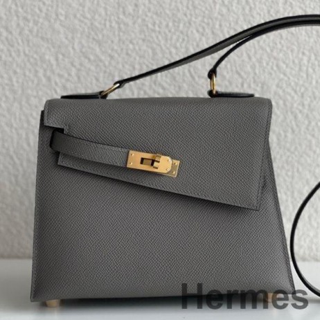 Hermes Kelly En Desordre 20 Handmade Bag In Etain Epsom Calfskin
