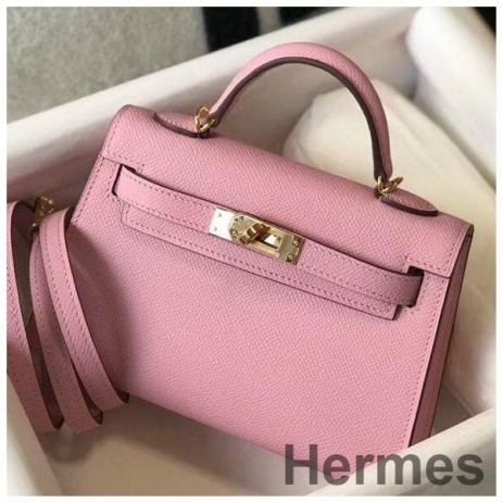 Hermes Kelly Mini II Bag In Mauve Sylvestre Epsom Leather GHW