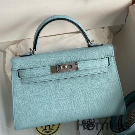 Hermes Kelly Mini II Sellier Handmade Bag In Blue Zephyr Epsom Calfskin