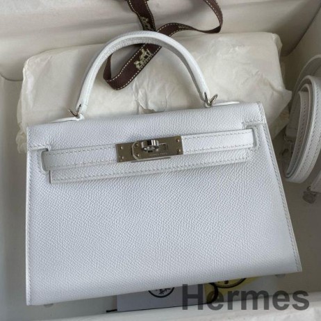 Hermes Kelly Mini II Sellier Handmade Bag In White Epsom Calfskin