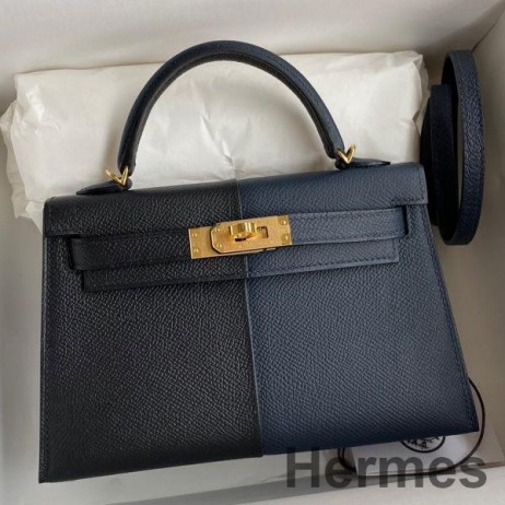 Hermes Kelly Mini II Sellier Tri - color Bag In Black/Blue Indigo/Red Calfskin