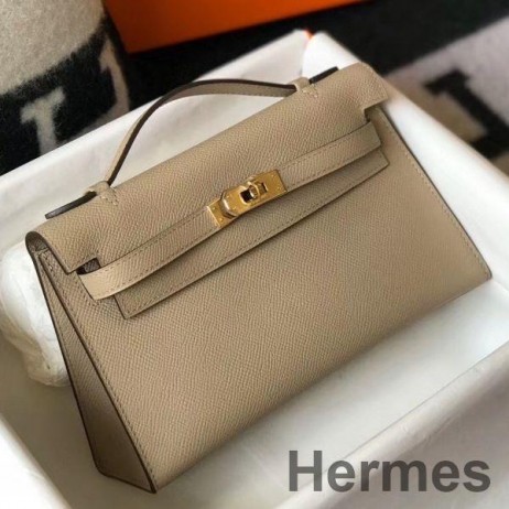 Hermes Kelly Pochette Bag In Gris Tourterelle Epsom Leather