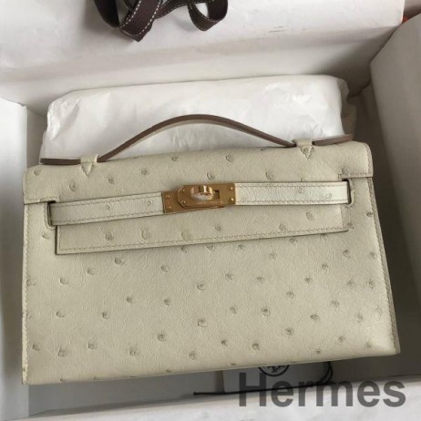 Hermes Kelly Pochette Handmade Bag In Beton Ostrich Leather