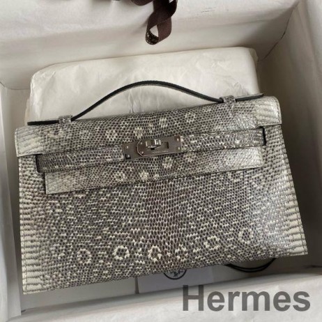 Hermes Kelly Pochette Handmade Bag In Natural Lizard Skin