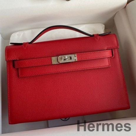 Hermes Kelly Pochette Handmade Bag In Red Epsom Calfskin