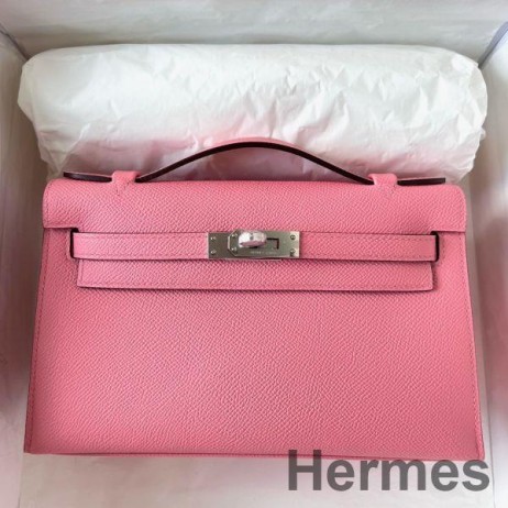 Hermes Kelly Pochette Handmade Bag In Rose Confetti Epsom Calfskin
