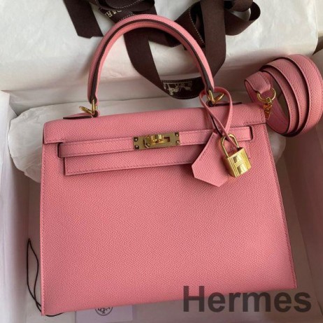 Hermes Kelly Sellier 25 Handmade Bag In Rose Confetti Epsom Calfskin