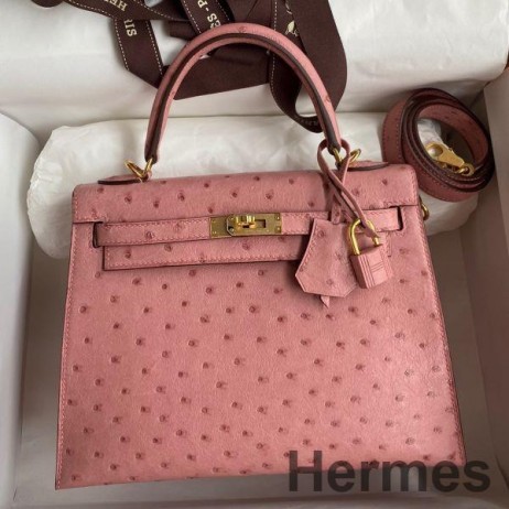 Hermes Kelly Sellier 25 Handmade Bag In Terre Cuite Ostrich Leather