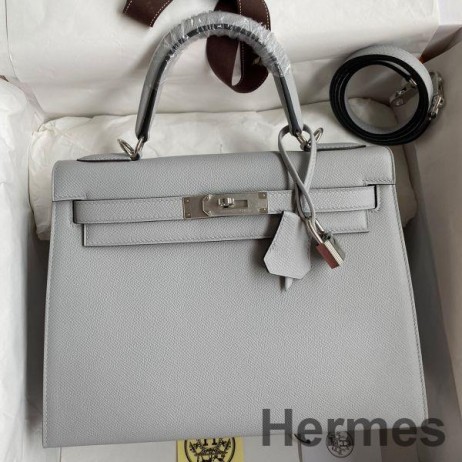 Hermes Kelly Sellier 32 Handmade Bag in Blue Glacier Epsom Calfskin