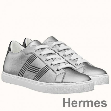 Hermes Men's Avantage Sneakers In Grey Metallic Leather