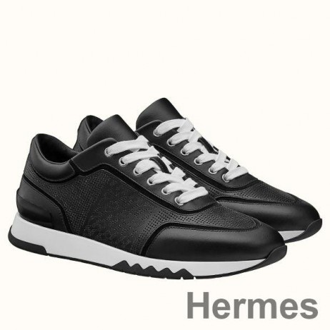 Hermes Men's C - Addict Sneakers In Black Perforated calfskin