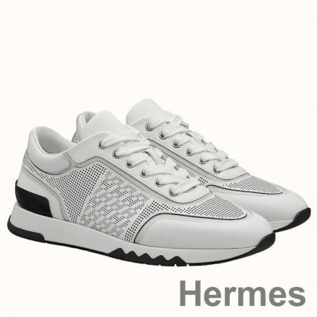 Hermes Men's C - Addict Sneakers In White Perforated Calfskin